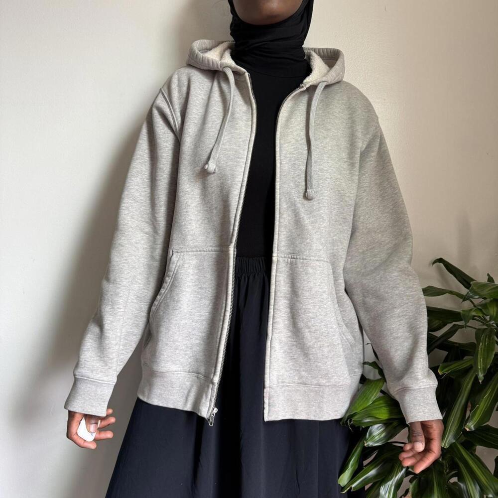 Vintage Lands End unisex oversized grey zip up hoodie size L - Picture 2 of 6